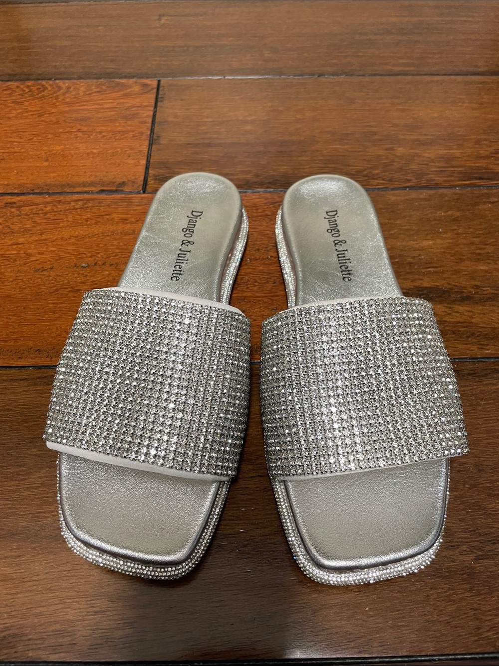 Silver Rhinestone Slide Sandals - Picture 1 of 5
